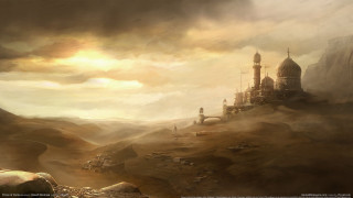 Desert castle hill clouds fantasy - bastien lecouffedeharme free wallpaper