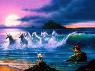 Mermaid unicorn ocean castle full - a castle in the background free wallpaper