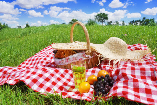 Picnic blanket fruit basket juice - free summer wallpaper