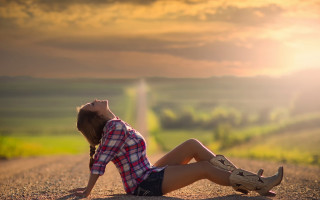 Woman sitting road head down 2 - the side of a road free wallpaper