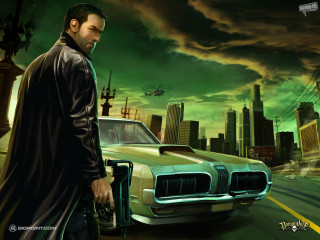 Man black coat car city - a green sky free wallpaper