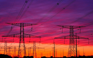 Sunset power lines building red - cable wire free wallpaper