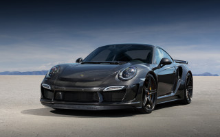 Black porsche desert mountains blue - matte finish free wallpaper