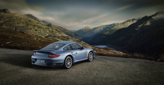 Blue sports car mountain lake - a blue sports car free wallpaper