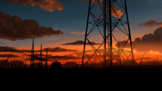 Sunset tower powerlines clouds sky - orange sky free wallpaper