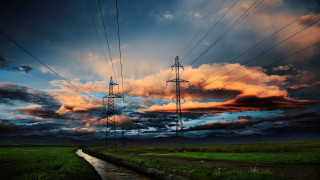 Sunset power lines field road - cable wire free wallpaper for desktop