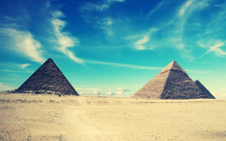 Pyramids desert blue sky clouds 3 - egyptian art free wallpaper