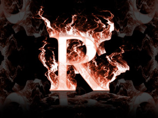 Fire letter flamed r black - a red border free wallpaper