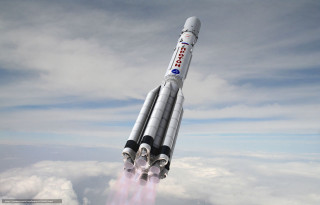 Rocket flying smoke blue sky 2 - back end free wallpaper