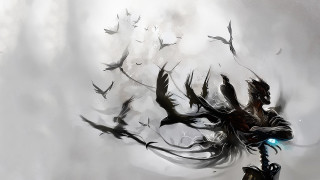 Man bird sky flying painting - dark fantasy art free wallpaper
