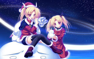 Anime girls snowball snow stars 2 - space art free wallpaper for desktop