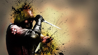 Man sword paint splatter action - sharp foccus ilustration free wallpaper for desktop