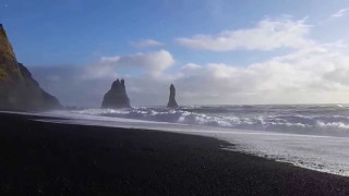 Beach waves rocks blue sky - cinematic landscape free wallpaper