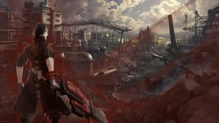Woman red dress factory smoke - cryengine free wallpaper for desktop