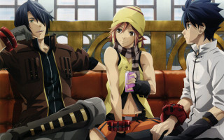 Anime characters bench train station 2 - three anime character free wallpaper