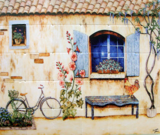 Window bench flowers bike tile - camille bouvagne free wallpaper for desktop