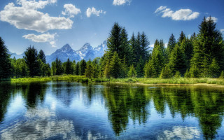 Lake trees mountains blue sky 21 - cloud and sun free wallpaper for desktop