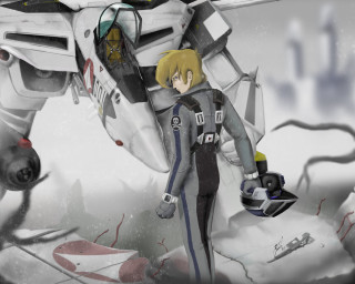 Woman giant robot snowy sky - giant free wallpaper