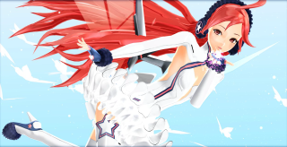 Redhair girl sword star whitesky - a blue sky behind her free wallpaper for desktop