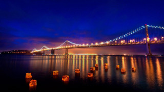 Bridge night water lights lanterns 2 - bruce munro free wallpaper