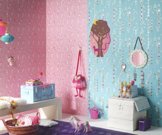 Pink blue rococo toy horse - annabel kidston free wallpaper