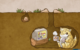Cartoon cat watching tv hole - underground free wallpaper