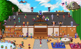 Japanese house people fountain cartoon - the house free wallpaper