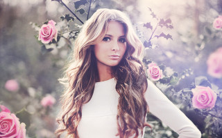 Woman long hair pink roses - pink rose free wallpaper