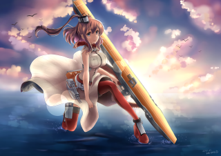 Girl floating pencil water clouds - cloud behind her free wallpaper