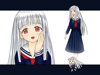 Silver haired girl red eyes - long white hair free wallpaper