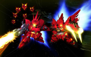 Red yellow robot fighting lightsaber - a gun in front free wallpaper