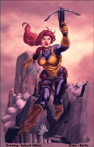 Woman bow arrow rock mountain - a mountain in the background free wallpaper for mobile