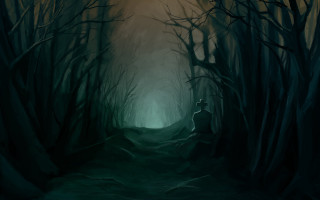 Creepy dark forest man light - dark atmosphere free wallpaper