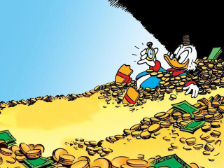 Cartoon character digging money coins - a pile of money free wallpaper