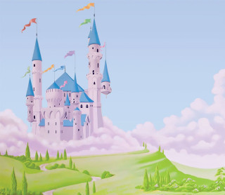 Castle sky clouds birds painting - a few bird free wallpaper