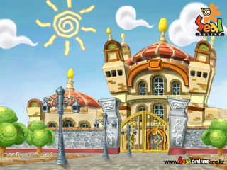 Cartoon castle gate sun sky - cloud and sun free wallpaper