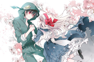 Anime characters couple flowers green - the background and a man free wallpaper