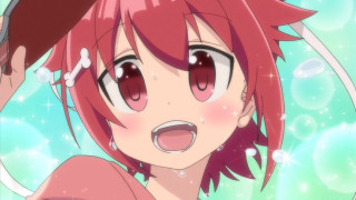 Girl pink hair pink shirt - her hand and a hat free wallpaper