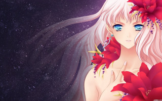 Woman blue eyes red flower - a red flower free wallpaper