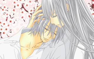 Man woman hugging flowery background - tree in the foreground free wallpaper