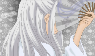 Woman long white hair smiling - a fan free wallpaper