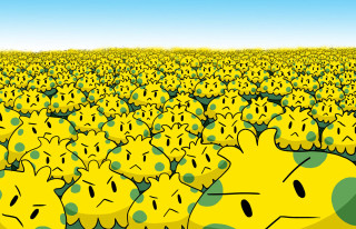 Yellow green cartoon faces blue - a large field free wallpaper for desktop