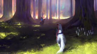 Woman white dress forest trees - a painting of a woman free wallpaper