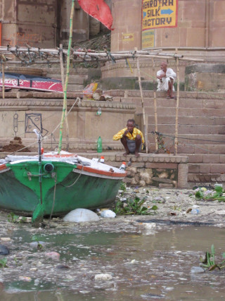 Man boat river building steps - a building free wallpaper for mobile