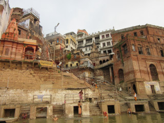 People stairs river buildings group - the other side free wallpaper