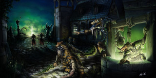 Glowing door dark alley creepy - door free wallpaper