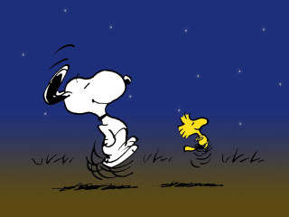 Snoopy chasing yellow duck night - charles schulz free wallpaper