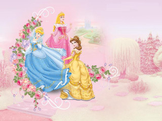 Princesses pink field flowers castle - a group of princesses free wallpaper for desktop