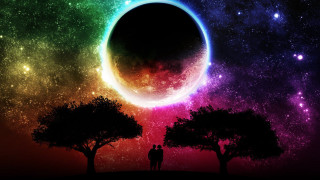 Couple rainbow eclipse sky trees - a black hole in the middle free wallpaper