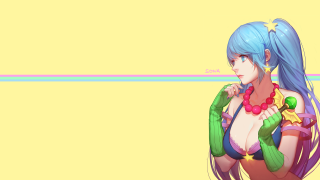 Cartoon character blue hair necklace - context art free wallpaper for desktop